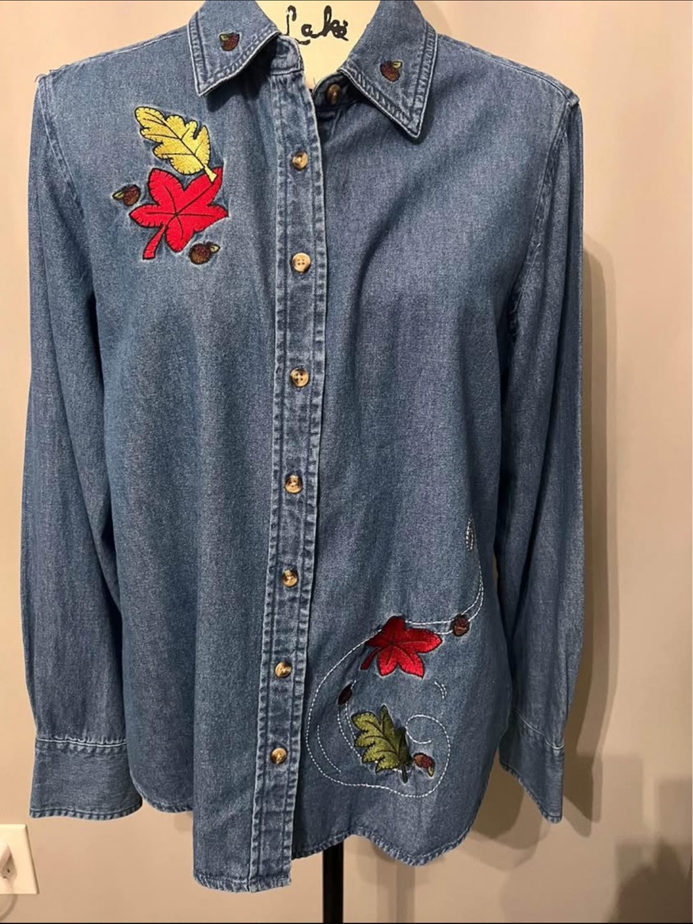 Denim embroidered button down women’s shirt , great detail !